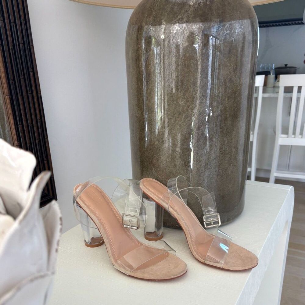 Dunes Nellie Clear Lucite Block Heel Ankle Strap Sandals 10